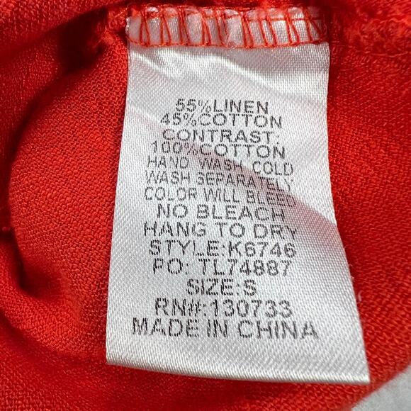 Umgee Fiesta Linen Blend Orange Floral Embroidered Swing Shirt Oversized Size S - Picture 11 of 12